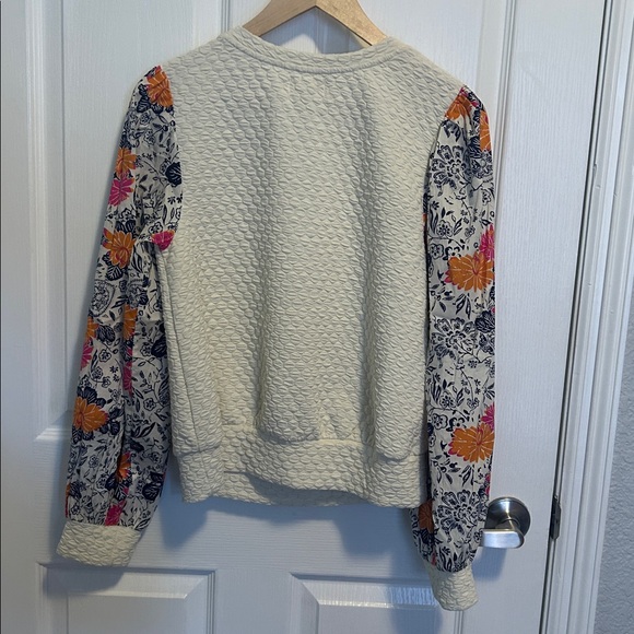 Anthropologie Porridge Beige Textured Floral Puff Sleeve Sweater Women’s small - Picture 6 of 6